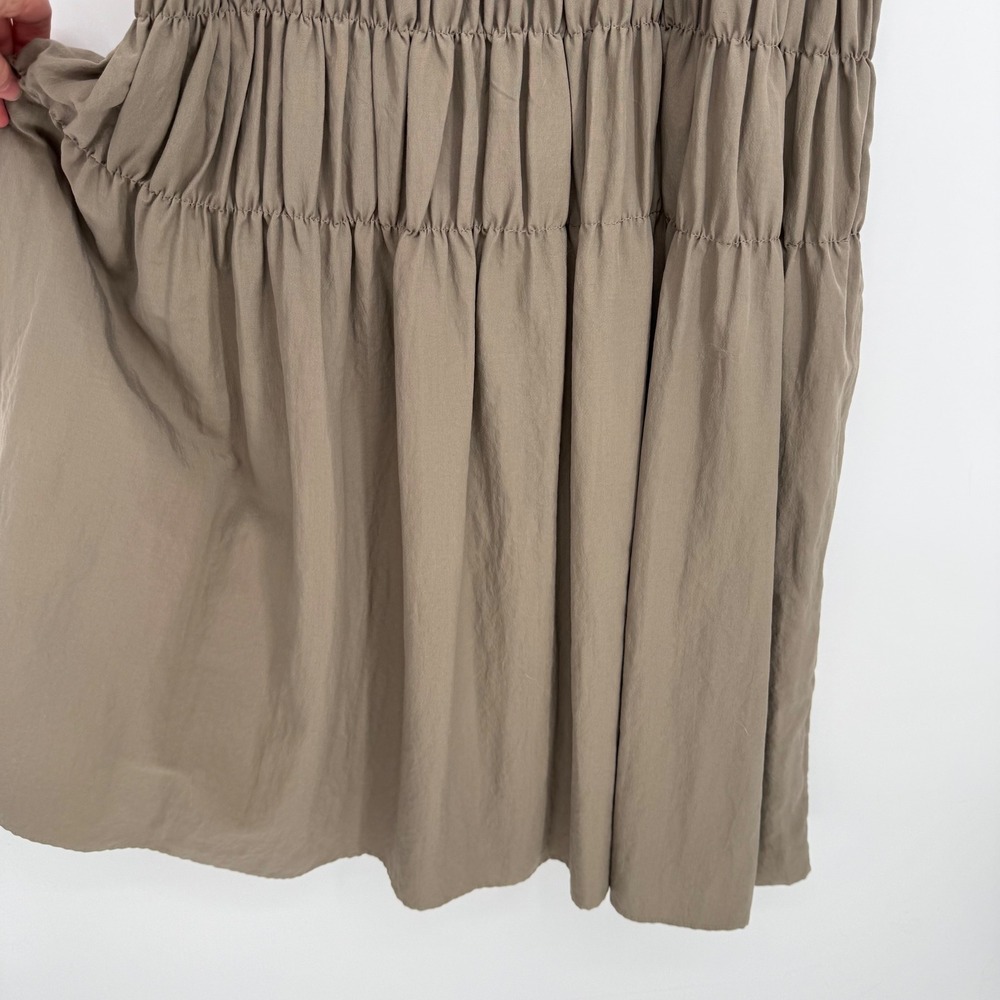 MOON RIVER OLIVE RUCHED DRESS MEDIUM NWT SMOCKED‎ MIDI - Picture 5 of 9